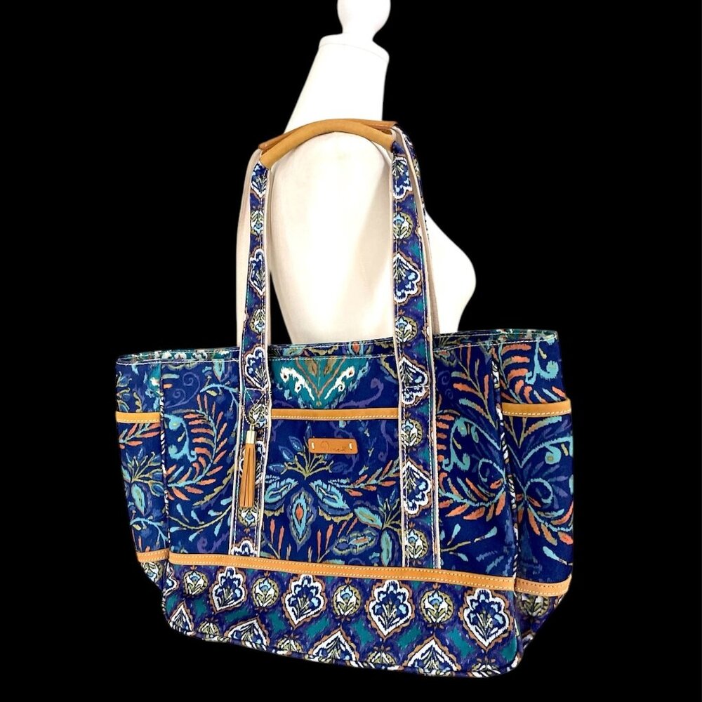 Dena Ikat Paisley Kumari Large Tote With Leather Accents